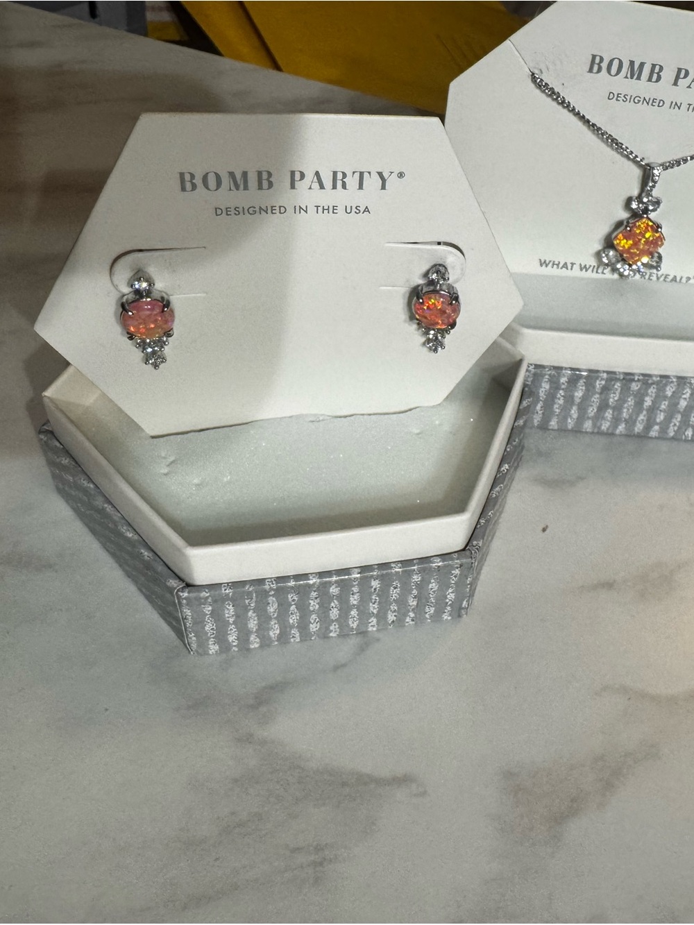 Coral Fire Opal Drop Earrings and Necklace Set